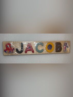 Personalized Double sided Wooden Name Puzzle "JACOB" - Baby Nursery
